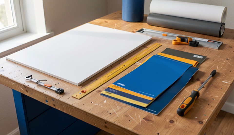 Printing & Design: tools and materials arranged for a professional production decision